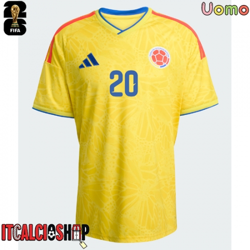 Colombia Juan Fernando Quintero #20 Prima Maglia Mondiali 2026 Manica Corta